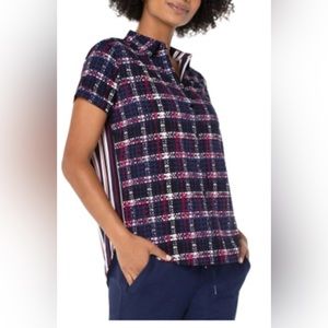 Liverpool plaid top size small new with tags